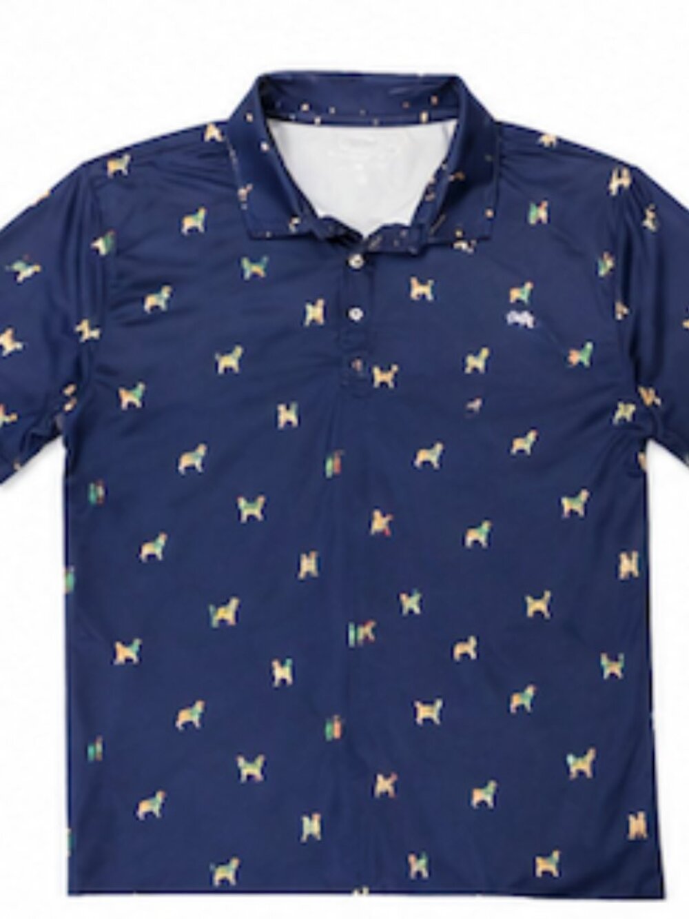 Chubbies Polo Shirt Navy Dog Print Performance Stretch Youth Large